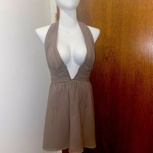 Short open cleavage  grey halter dress